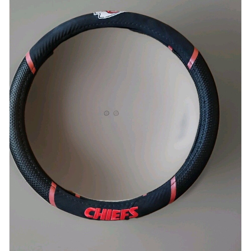 KC Chiefs Steering Wheel Cover‎ NFL Football Mesh Embroidered Logo Super Fan